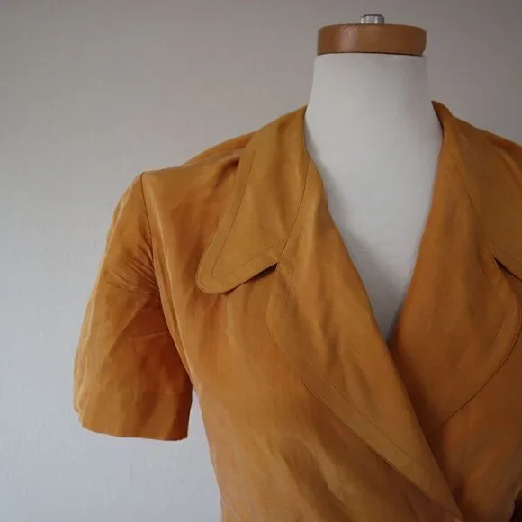 Vintage Yellow Orange Silk Gillian Wrap Dress Size 2 - Picture 3 of 13